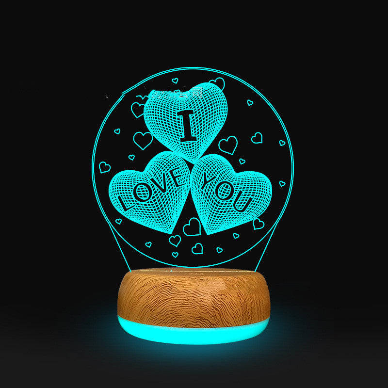 3D Lamp Wood Grain Bottom Glow Colorful Touch Remote Control - One Red Hill